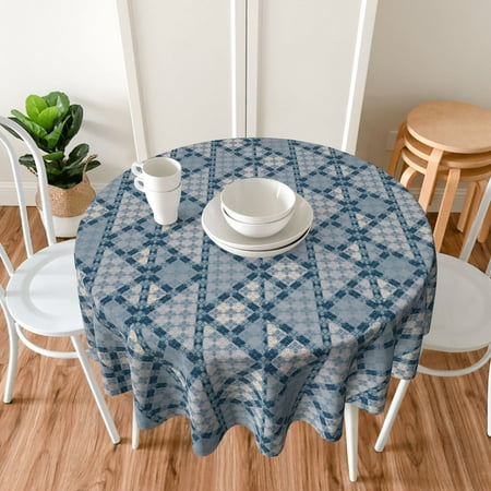 

TEQUAN 60 Round Tablecloth Abstract Moroccan Style Pattern Washable Polyester Table Cloth Waterproof Wrinkle Resistant Decorative Table Cover