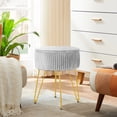 thumbnail image 4 of Urban Deco Storage Ottoman Foot Rest Upholstered Pleated Round Footrest Vanity Stool with Metal Legs Coffee Table Top Cove-Gray, 4 of 7