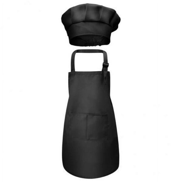 Delantal Para Niños, 2 Uds., Conjunto De Sombrero De Chef, Baberos Ajustables Para Manualidades, Horneado, Negro Sunnimix Delantales para niños