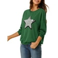 thumbnail image 4 of INSPIRE CHIC Women's Sequin Shiny Star Crew Neck Party Long Sleeve Sweatshirt Top Deep Green S, 4 of 6