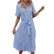thumbnail image 3 of Txlixc, vestido a media pierna con botones para mujer, vestido de verano bohemio, manga corta, estampado floral, volantes, cinturón, línea A, vestido suelto de camisa Txlixc Estilo de ocio, 3 of 10