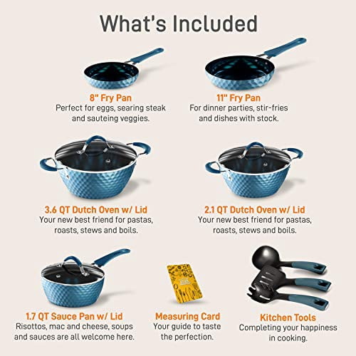 NutriChef 11 Piece Nonstick Diamond Pattern Kitchen Cookware Set, Royal Blue