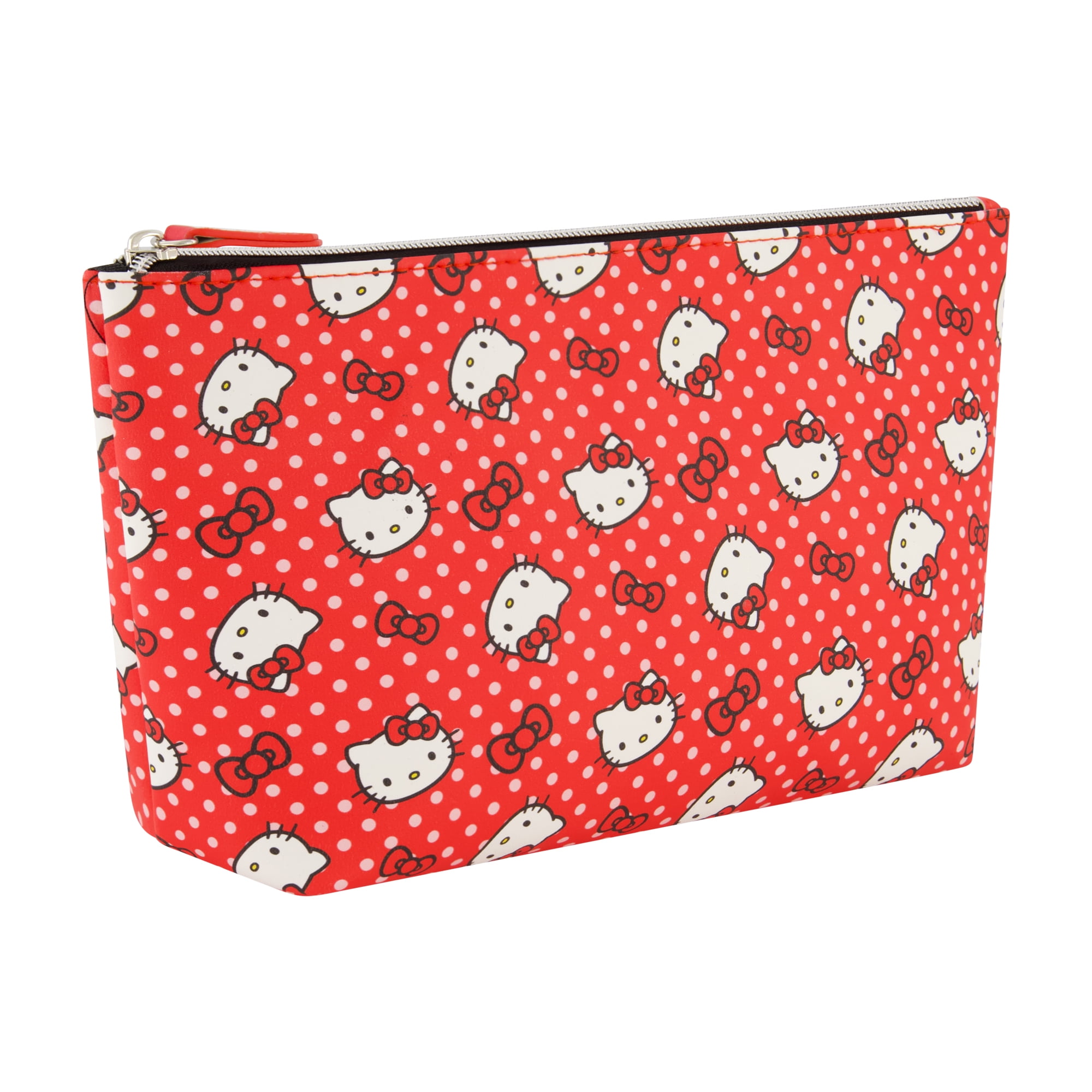 Hello Kitty Travel Makeup Bag, Trapezoid Cosmetic Organizer Pouch for Women, Red