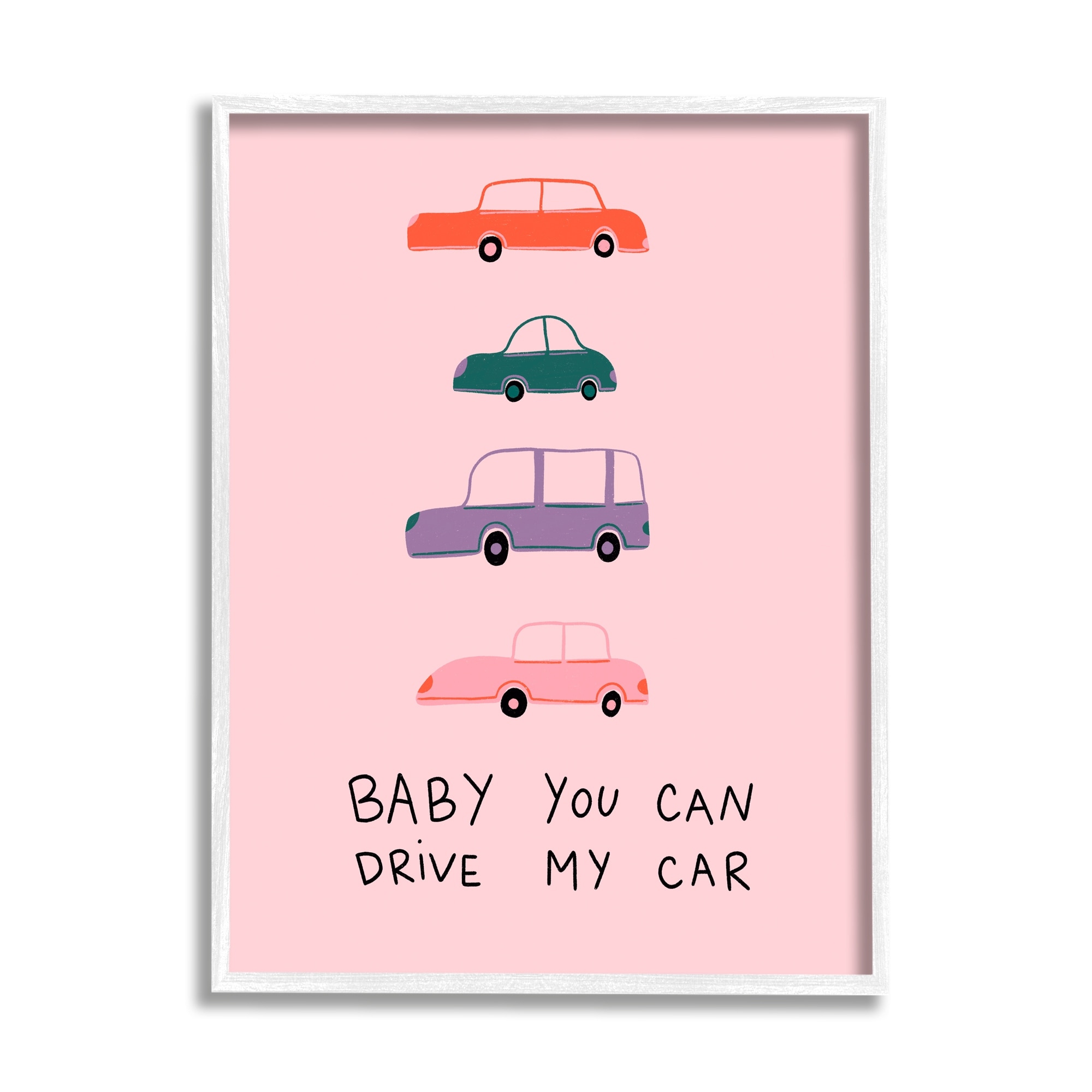 Stupell Industries Baby You Can Drive My Car Whimsical Song Lyrics Graphic Art White Framed Art Print Wall Art, Design by Dominika Godette