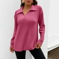 thumbnail image 2 of Bibifish Womens T-Shirts Ribbed Long Sleeve Shirt Collar Tunic Tshirts Soft Relaxed Fit Blouses Comfortable Casual Elegant Workout Outfits, 2 of 5