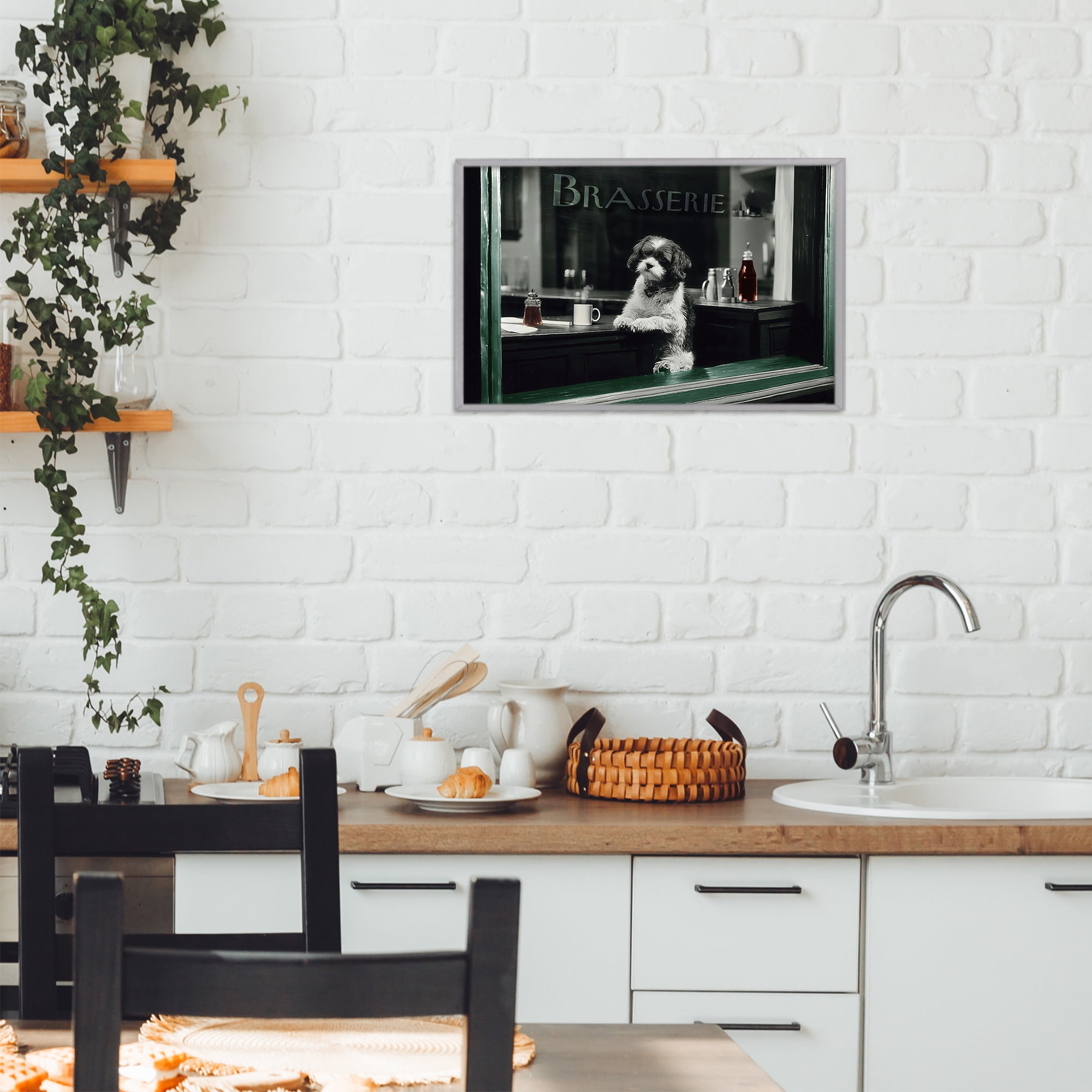 Stupell Industries Brasserie Vintage Dog in Window Gray Framed Giclee Art, design by Annabelle Hall