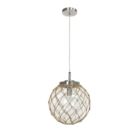 

12 Clear Netted Round Pendant Light with Natural Rope