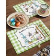 thumbnail image 2 of Easter Placemats Set of 6, Bunny Gnomes Placemat for Dining Table Decorations, Easter Eggs Green Check Plaid Wood Grain Place Mats, Spring Table Mats for Kitchen Dinner Seasonal Holiday Party Decor, 2 of 5