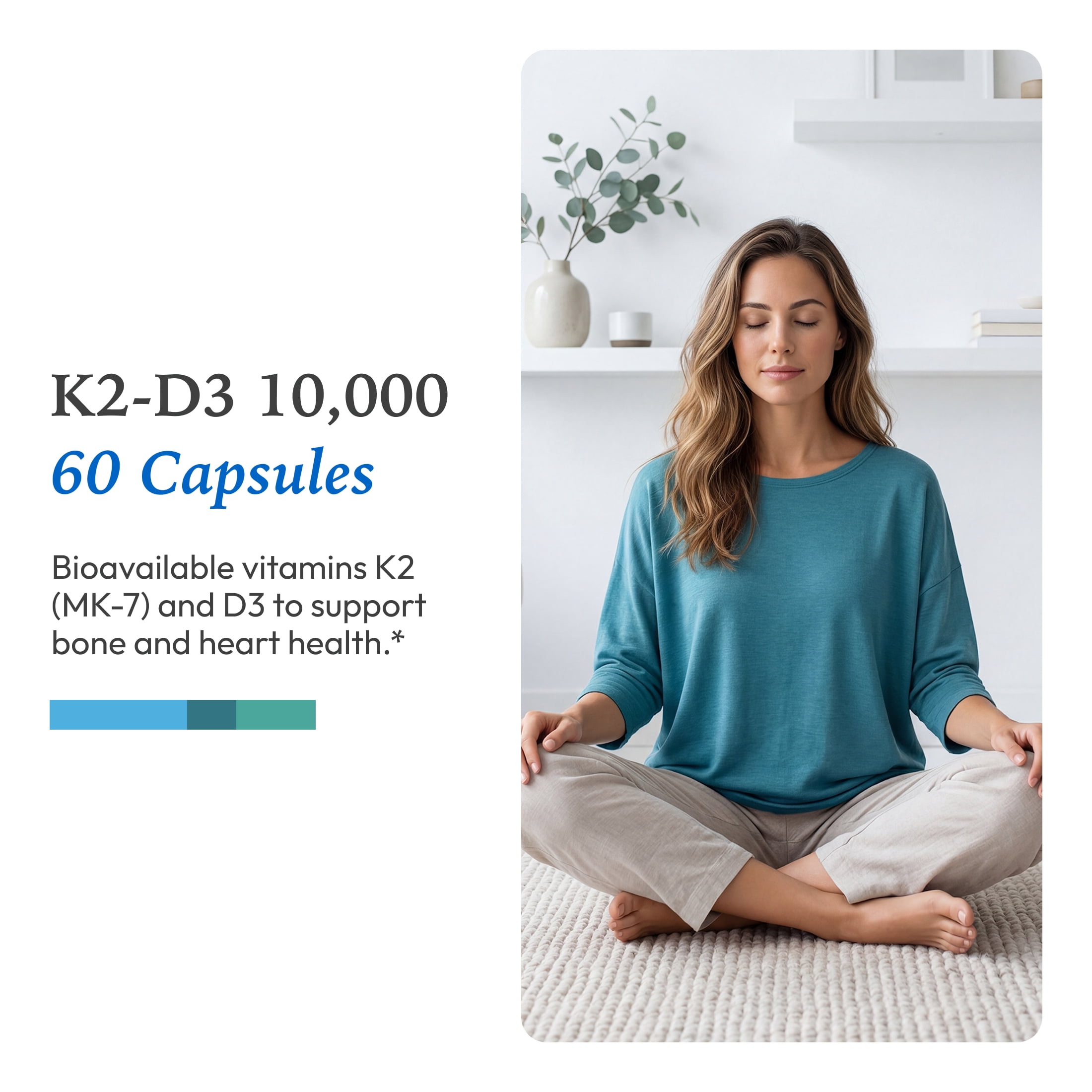 XYMOGEN K2 D3 10000 Vitamin D3 K2 Supplement for Immune, Bone and Cardiovascular Support Non GMO, Gluten Free, Vegetarian 60 Capsules