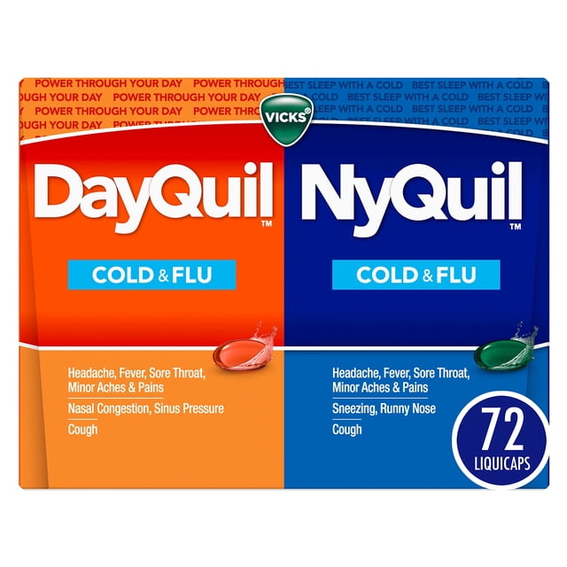 Paquete conjunto de Medicine Vicks DayQuil y NyQuil para resfriados y gripe, 72 unidades