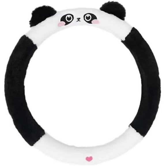 Cute Panda Plush Steering Wheel Cover, Soft and Fuzzy Non-Slip Grip, Universal 15 Inch
