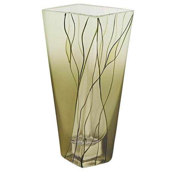 Elegant and Modern Evergreen European Mouth Blown Hand Decorated Crystal Vases for Home Decor - Evergreen Square Vase, 8 Inches