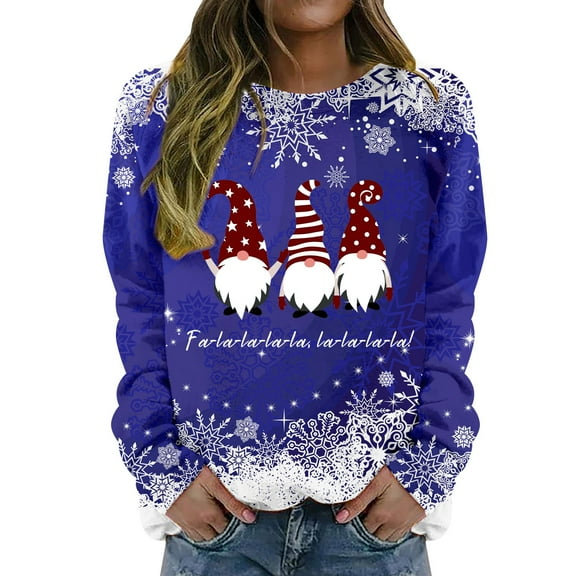 Christmas Sweatshirts for Women Fashion Clothing Y2K Top Lightweight Long Sleeve Shirt Santa Crewneck Sweatshirt Merry Casual Womens Blouses Blue