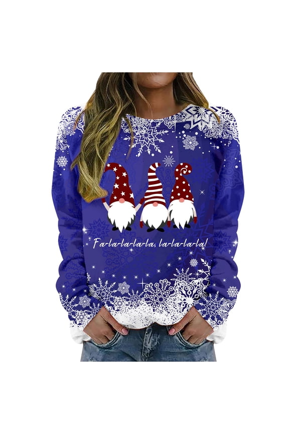 Hoodless Sweatshirt for Pretty Women, Round Neck Long Sleeved Dwarf Fa La La La Printed Top Hooded Sweater Winter Christmas Fashion Clothing