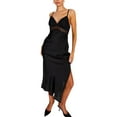 thumbnail image 2 of KelaJuan Women's Satin Bodycon Long Dress Spaghetti Strap Low Back Lace Trim Midi Slip Dress Party Outfit, 2 of 5