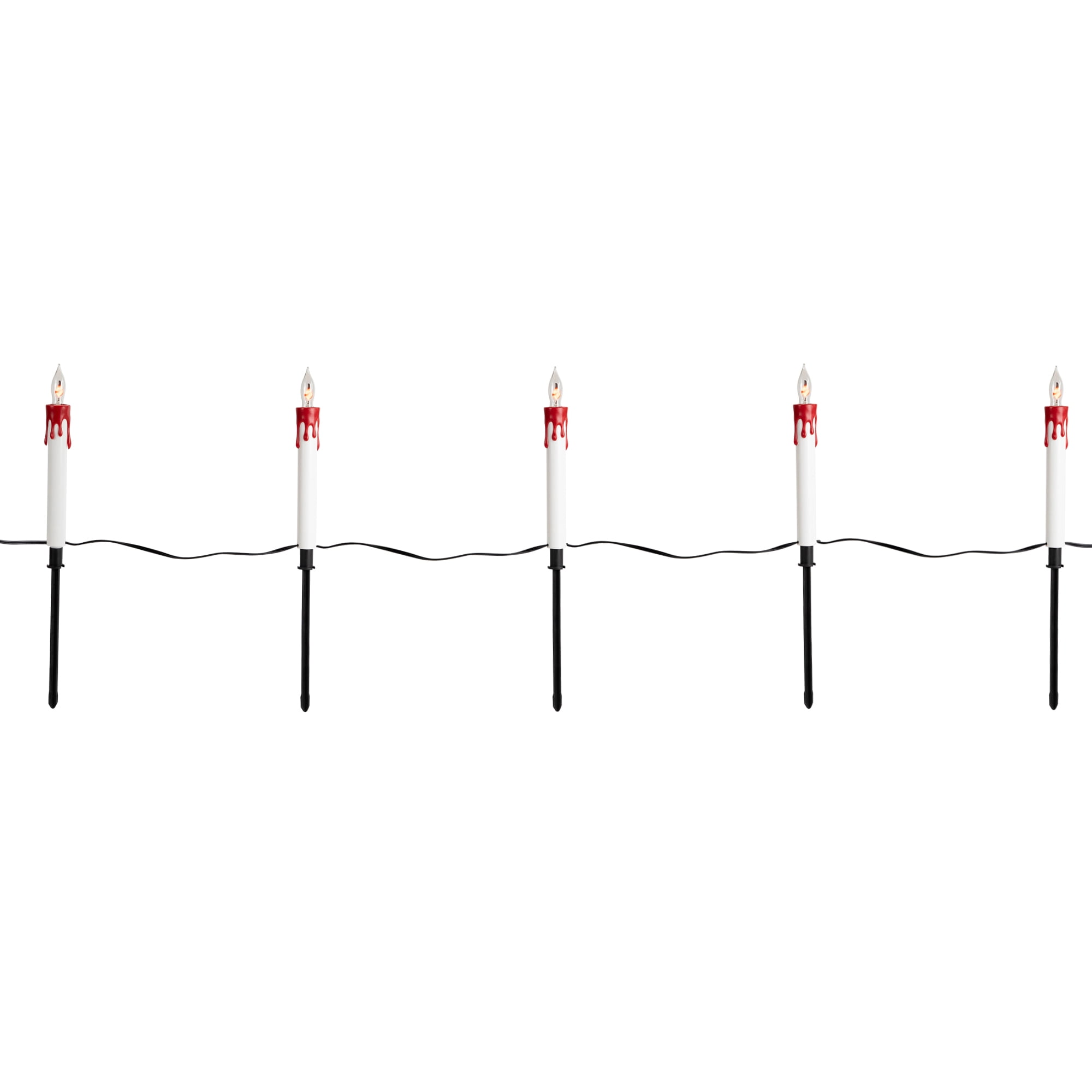 Northlight Lighted Flickering Candle Halloween Pathway Marker Lights - 4' Black Wire - 5ct