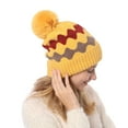 thumbnail image 2 of Prolriy Beanies Hats Men Chunky Cable Knit Faux Pom Poms Lined Hats for Men Yellow One Size, 2 of 8