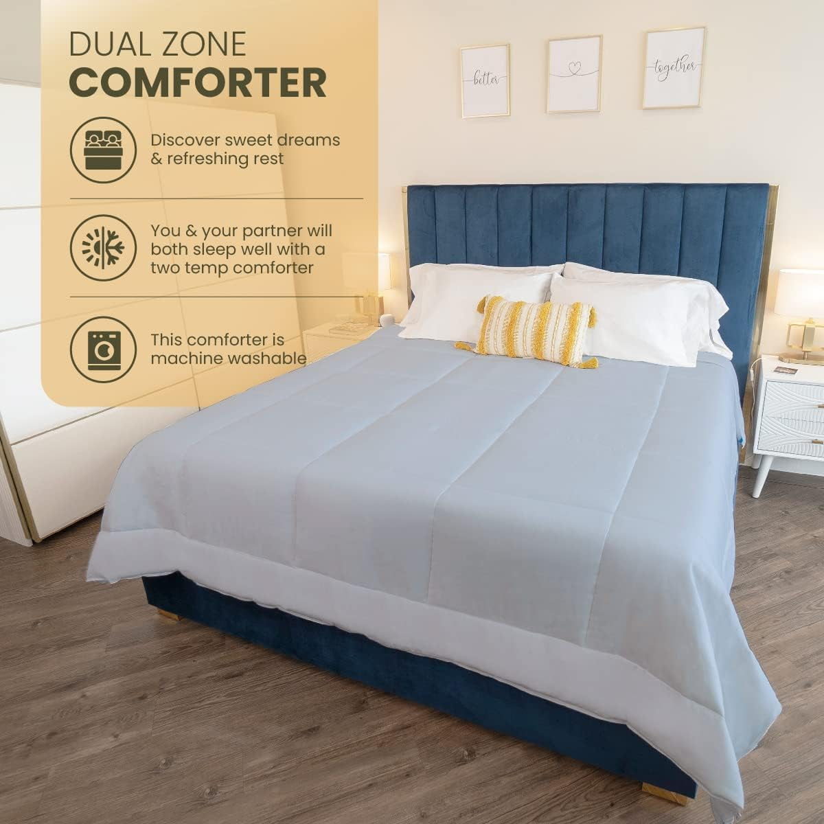 Komforte Dual Zone Couples Comforter – Hypoallergenic, Alternative Down His and Her Duvet Insert Keeps Everyone Comfortable – Machine Washable Two Temperature Comforter by SoMN (Gray, King)