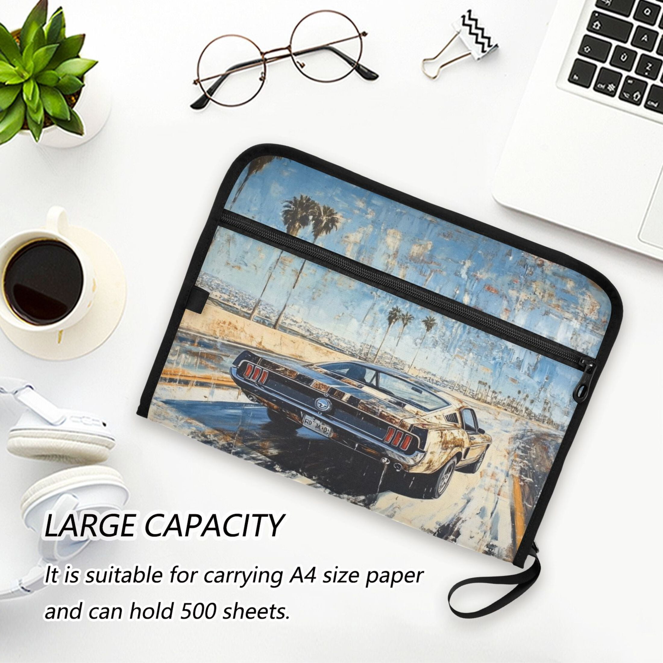 WOBOGO Illustration Of A Car on The Highway Expanding File Folder Letter Size Accordion Filing Organizer 13 Pocket Separate Organ Pocket