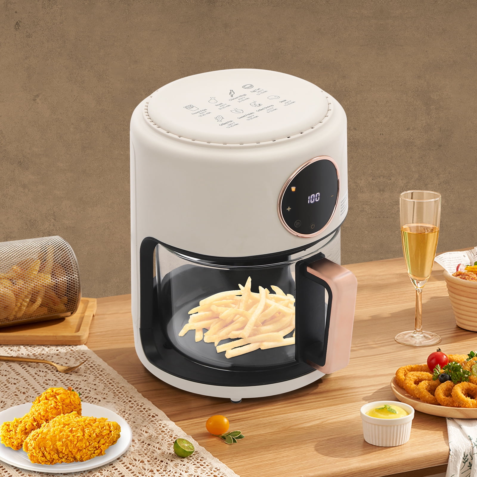 1 PCS White Airy Fryer, Glass Air Fryer, 360° Viewable Airy Fryer, Voltage: 110V, Power: 1200W, 25*32cm/9.84*12.6in
