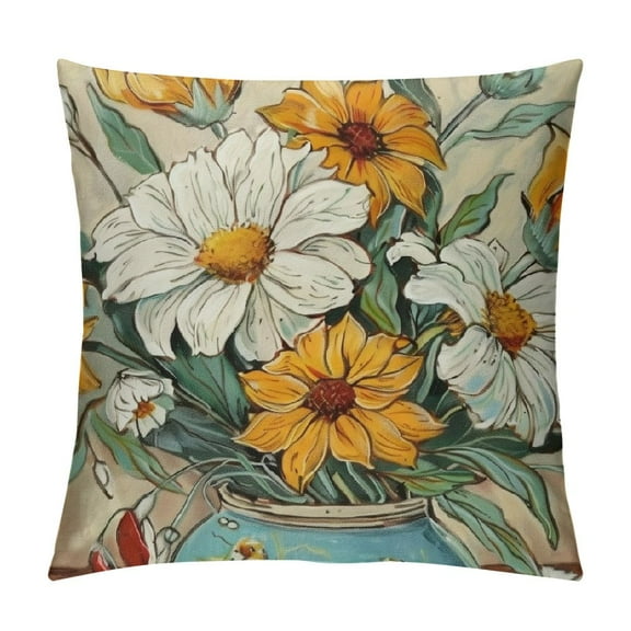 Qinduosi Daisy Decorative Throw Pillow Cover , Farmhouse Black White Buffalo Plaid Check Flower Outdoor Pillowcase Quote Bless My Blooms Floral Cushion Case Home Decor White