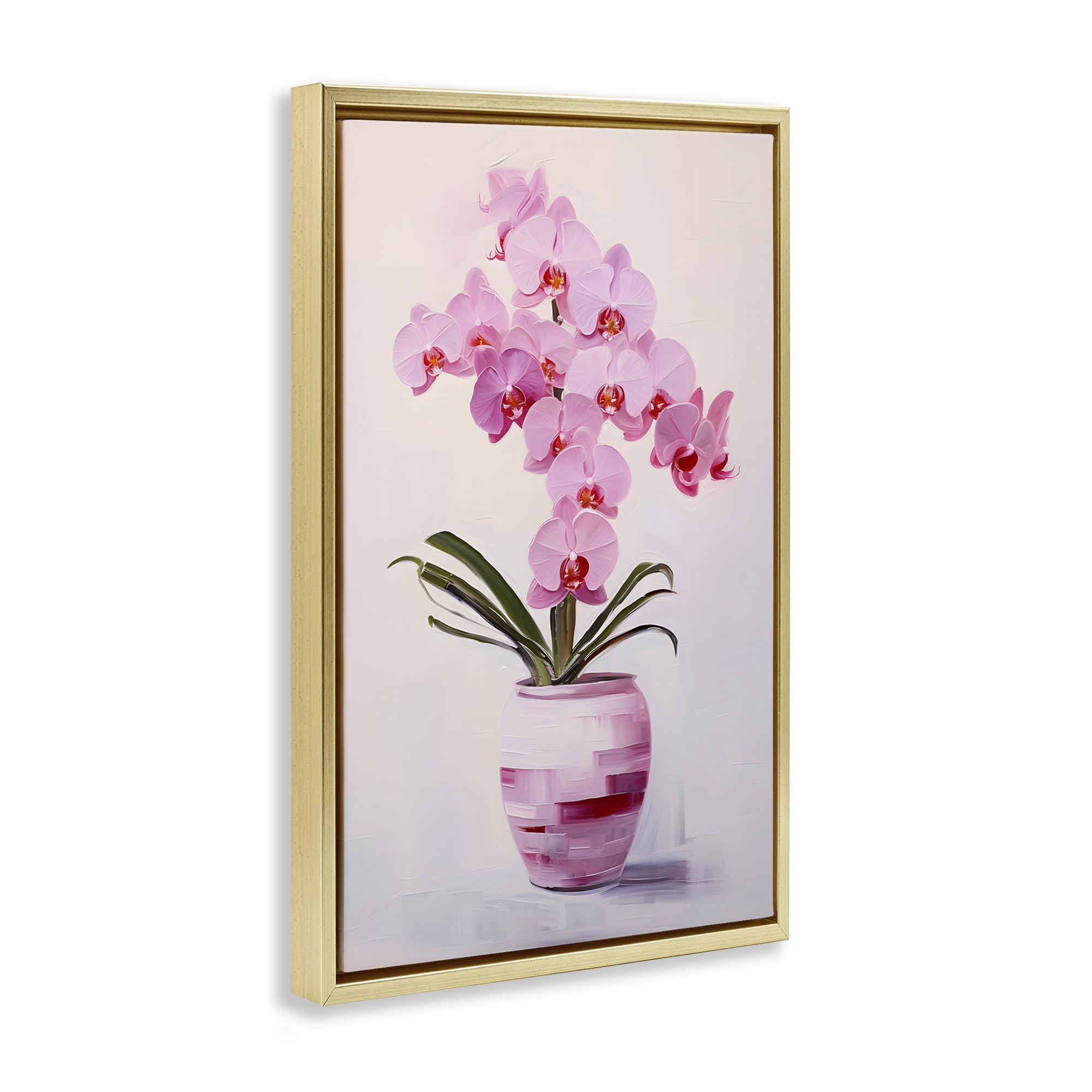 Stupell Industries Rosy Pink Orchid Botanical & Floral Painting Gold Floater Framed Art Print Wall Art, 21 x 31