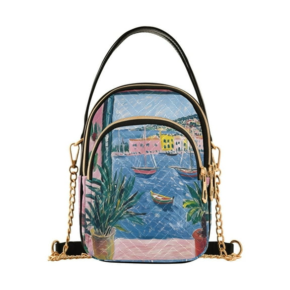 FORMRS Crossbody Bag for Women Quilted Travel Shoulder Cell Phone Purse with Chain Strap Handbag, Pink Window