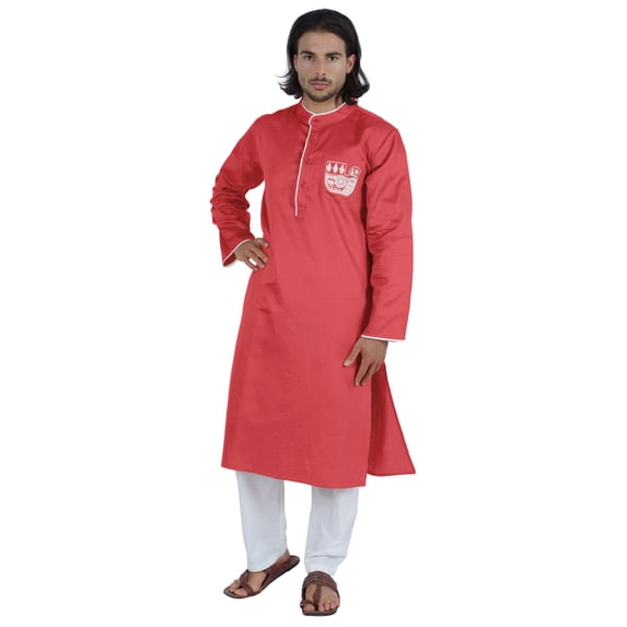 Atasi Men’s Henley Solid Long Sleeve Kurta Mandarin Collar Ethnic Long Wear
