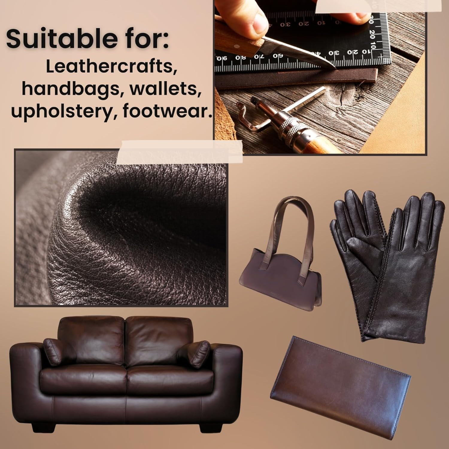 ArtisanCowhides Soft Natural Grain Cowhide Nappa Leather for Crafts Projects– Chocolate Brown 10 SqFt - 3.0 - 3.5 oz (1.0 to 1.2mm)