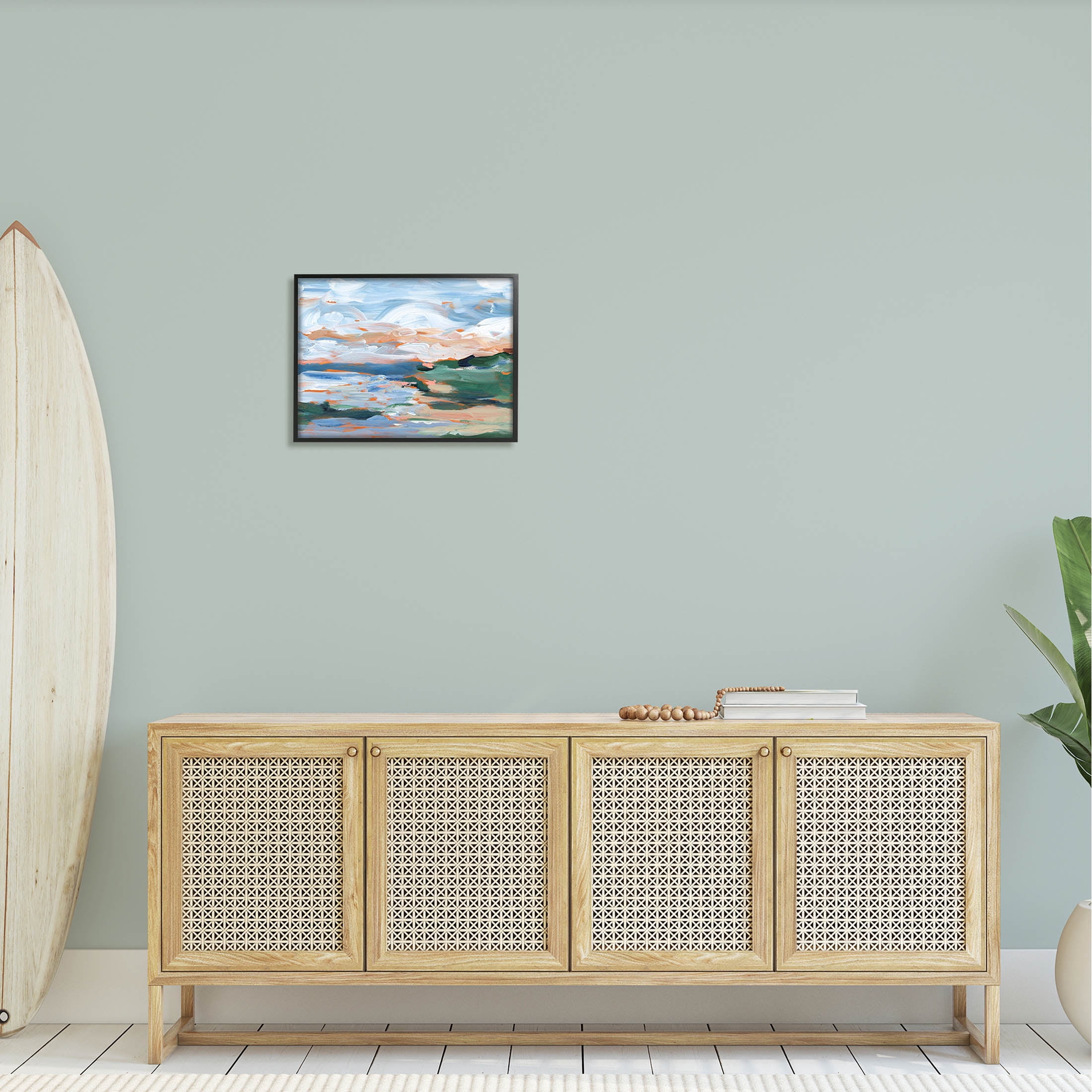 Seaside Modern Landscape Scene Landscape Painting Black Framed Art Print Wall Art