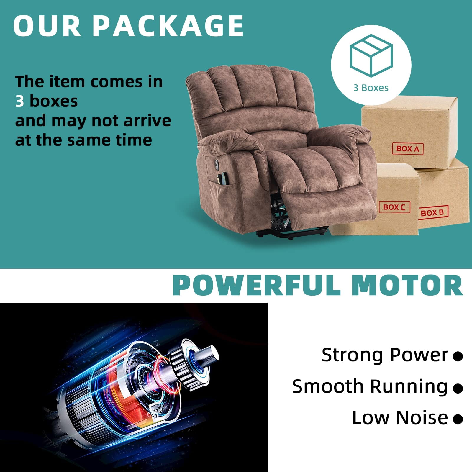 MEETWARM Large Power Lift Electric Recliner Chair with Massage and Heat, Overstuffed Wide Recliner for Elderly Big People, Heavy Duty Recliners with 2 Remote Controls, USB Ports, 2 Side Pocket (Brown)