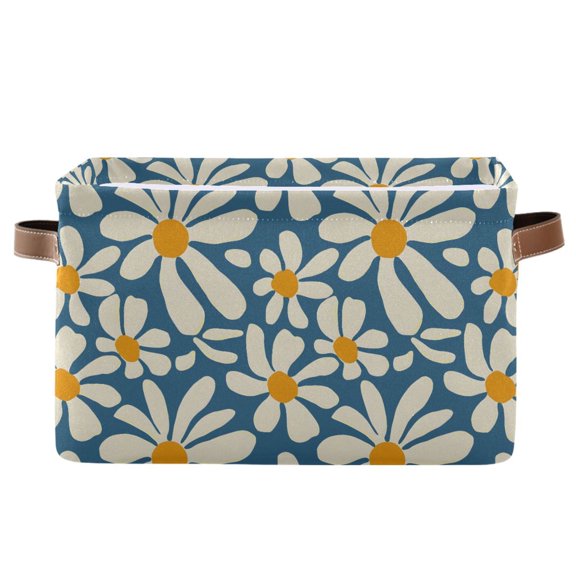 Yayeee Canvas Storage Basket with Handles for Shelves Fabric Bins Closet Organizer, Whimsy Daisy Pattern