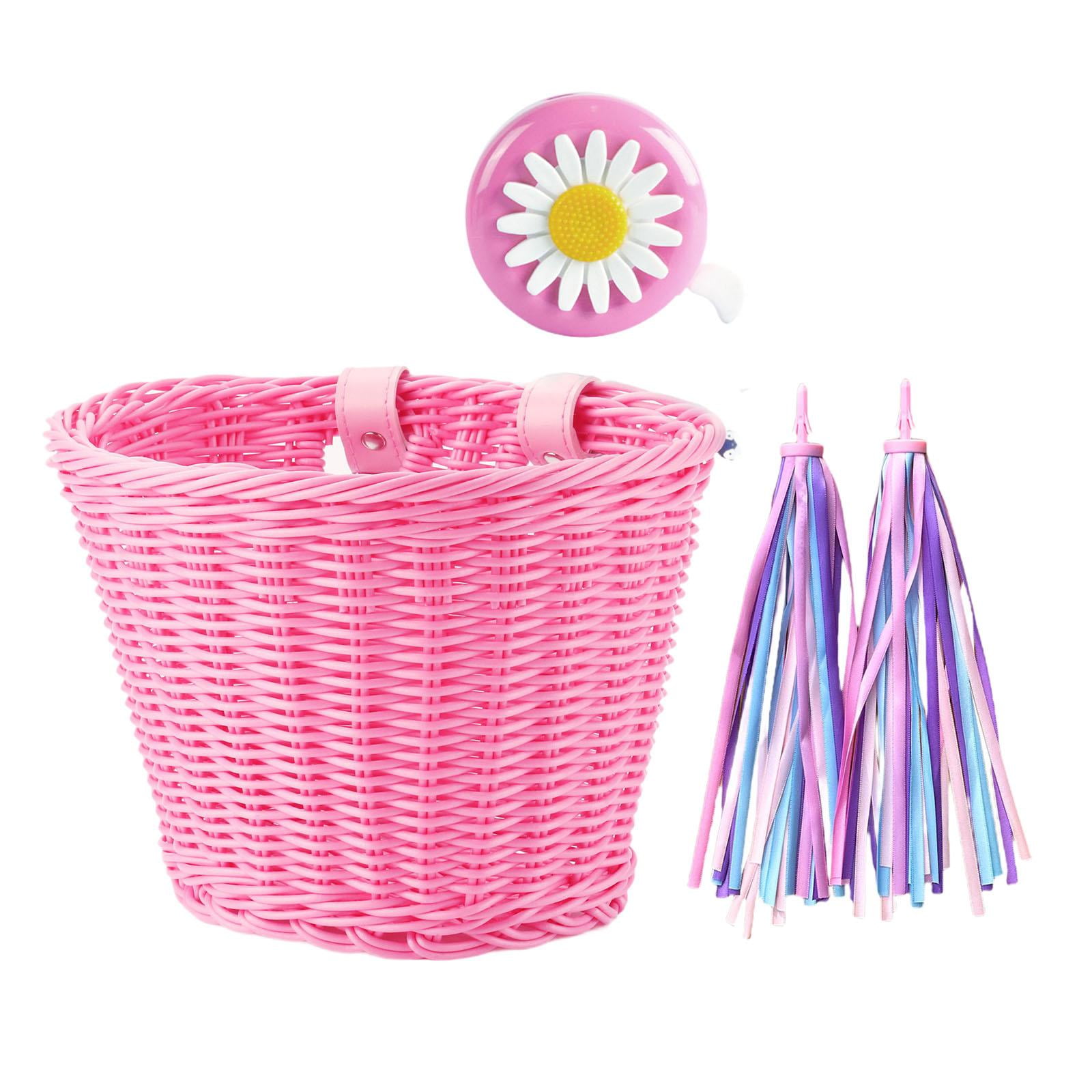 Colaxi Bike Basket for Kids with Children Bell Front Handlebar Basket Accessories for Boys Girls Fit Most Bikes Pink