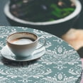 thumbnail image 3 of Ambesonne Damask Fitted Round Tablecloth, Leaves Blooming Bohemian Art, 45"- 56" Diameter, Cadet Blue and White, 3 of 5