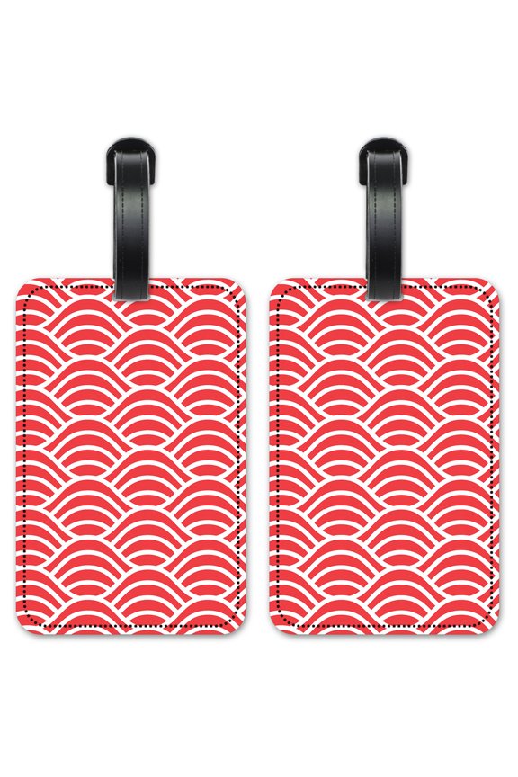 Red & White Waves - Luggage ID Tags / Suitcase Identification Cards - Set of 2