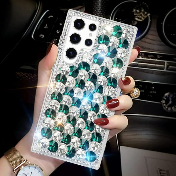 Compatible with Galaxy S23 Plus Bling Diamond Case for Women Girls Girly Glitter Shiny 3D Crystal Rhinestone Case Fashion Luxury Double Color Sparkly Gemstone Soft TPU Cover