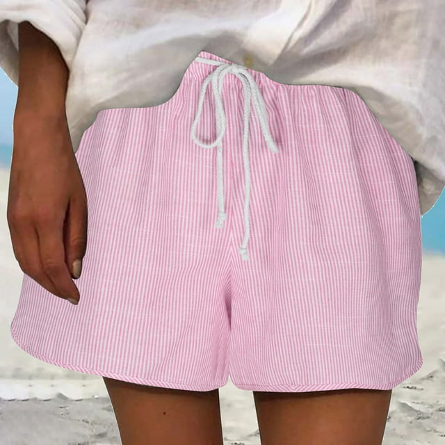 Babysbule Shorts à Cordon pour Femmes, Unis, Taille Haute, Jambe Grand, Mode, en Lin Extensible, Vacances, Plage, Rue, Shorts d'Été