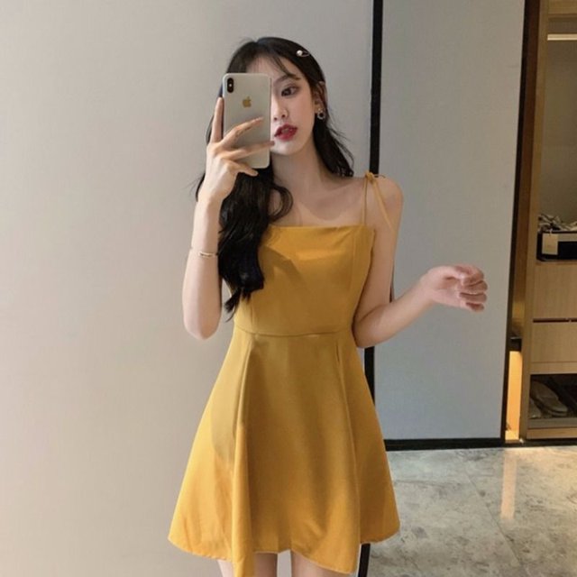 Summer Black Strap Dress Sweet Slim-Fit Short-Height Women's Clothingpangjing