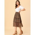 thumbnail image 4 of Falda escalonada con Dobladillo con Volantes y Cintura Alta de Otoño Floral para Mujer rojo S Allegra K, 4 of 6