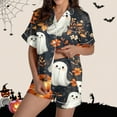 thumbnail image 2 of Lopecy-Sta Halloween Pajama Sets for Women 2 Piece Ghost Pumpkin Print Shirts and Shorts Set Button Down Short Sleeve Sleepwear, 2 of 8