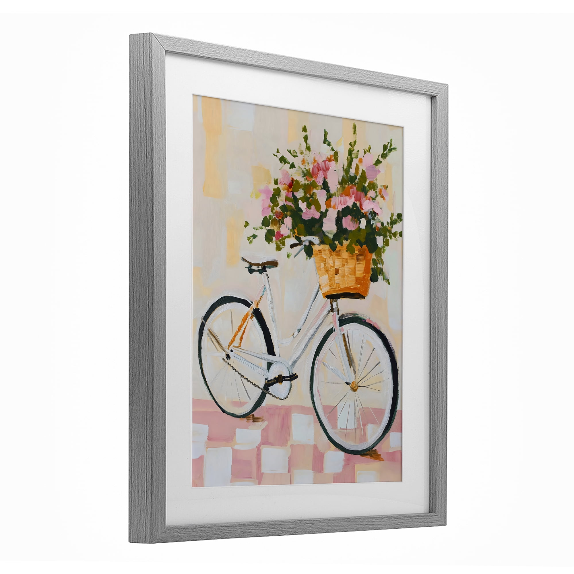 Stupell Industries Blooming Bicycle Basket Gray Framed Print Under Glass, design by The Prints Vibe
