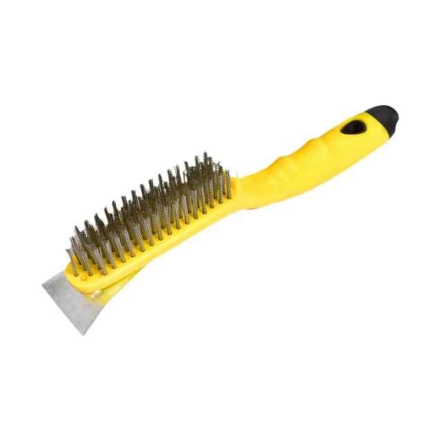 Cepillo de alambre con mango ergonómico para limpieza de suciedad con agujeros, resistente a los arañazos Amarillo