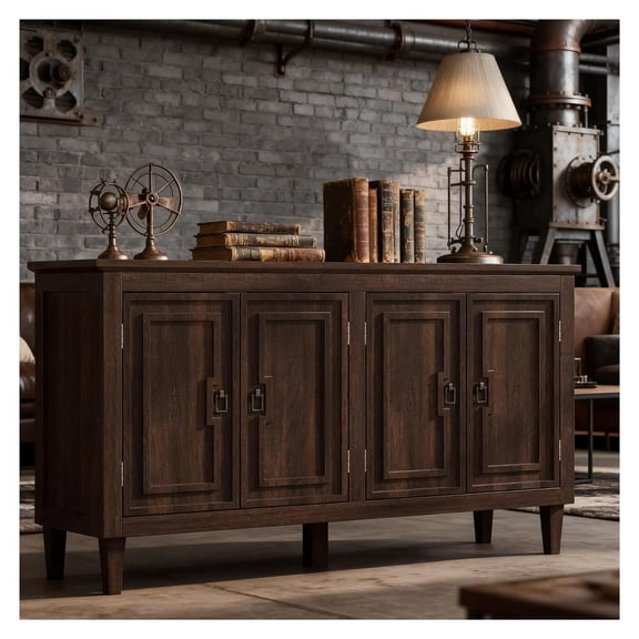 60 Inch Sideboard Cabinet with 4 Doors, Wood Storage Buffet Console for Dining Living Room