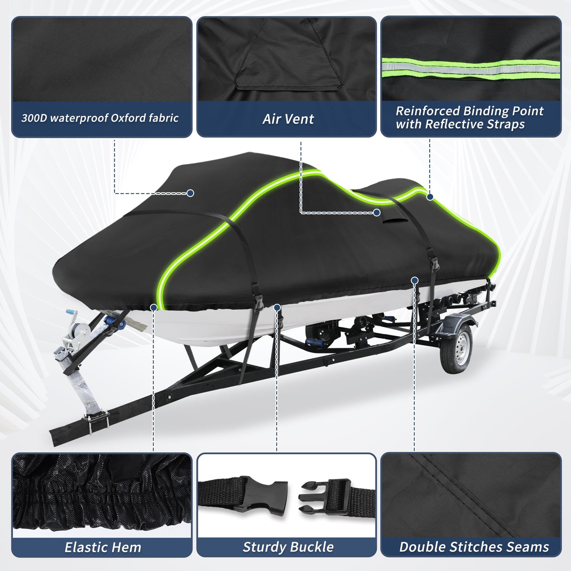 Unique Bargains 300D Duty Oxford Anti-UV Waterproof Trailerable PWC Cover Black 96"-102"