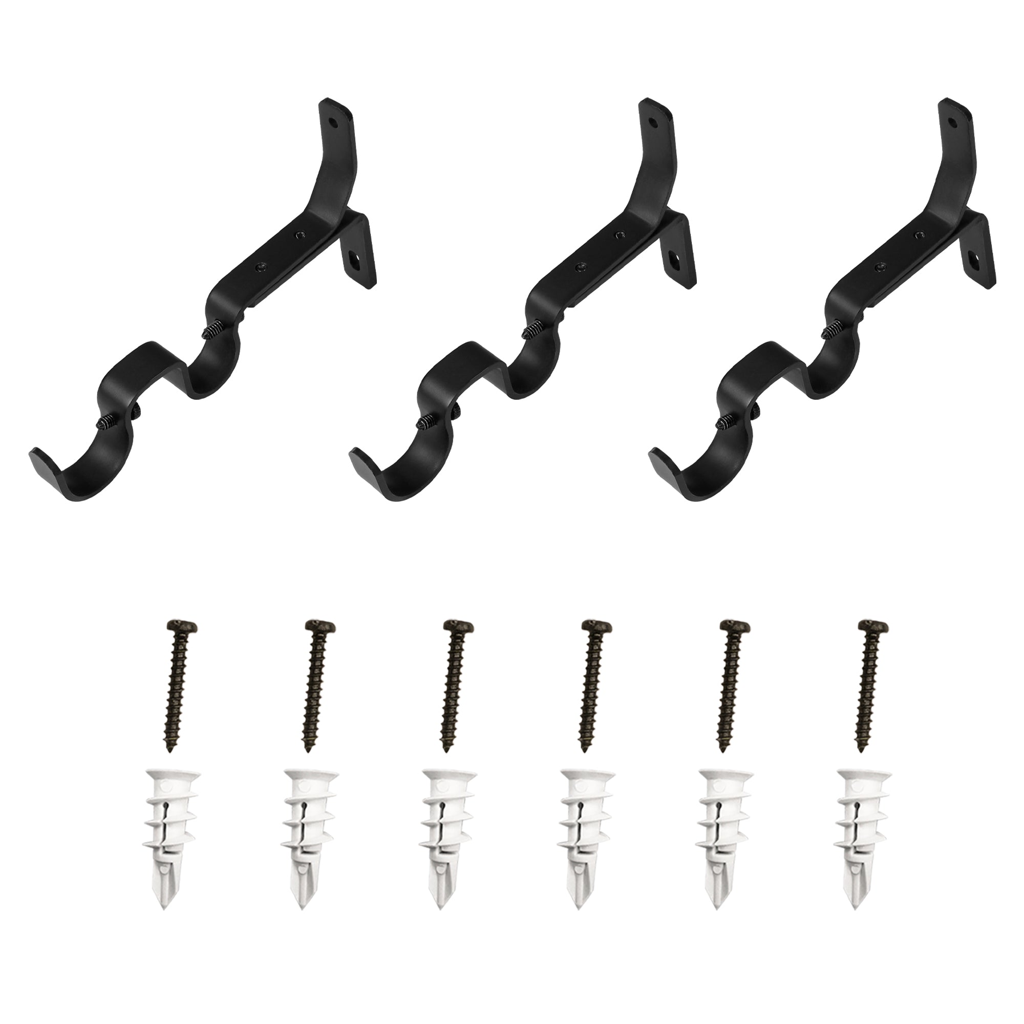 Double Curtain Rod Brackets 1" & 3/4" | 3-Pack | Heavy-Duty Metal Window Hardware for Layered Drapes & Sheers