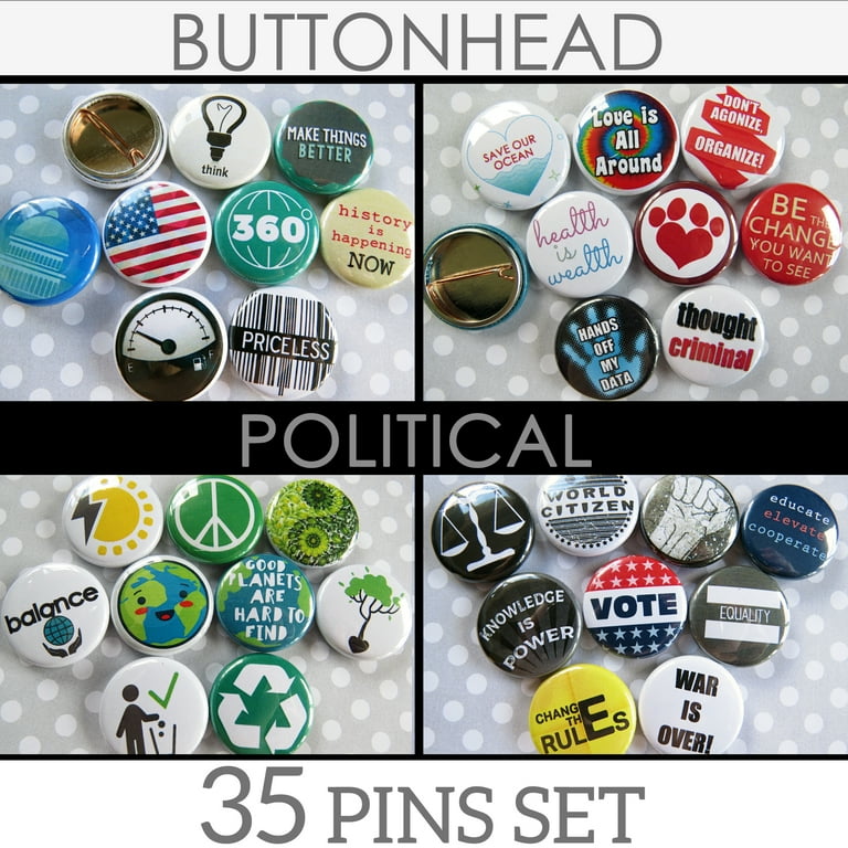 New Political Pins, Activist Buttons Pin On Set for Activism, Students -  Theme Pack of 35-1” Small