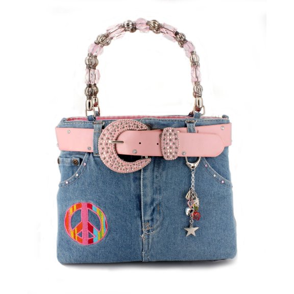 Denim Jean Purse w/ Patched Color Peace Sign - BG-BJ139M (BG-ABJ39M)