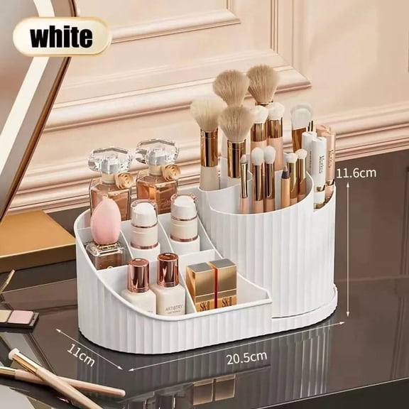 360 ° Rotating Vanity Makeup Organizer with Brush Holder, Large Spinning Cosmetic Storage for Skincare, Perfumes and Lotions