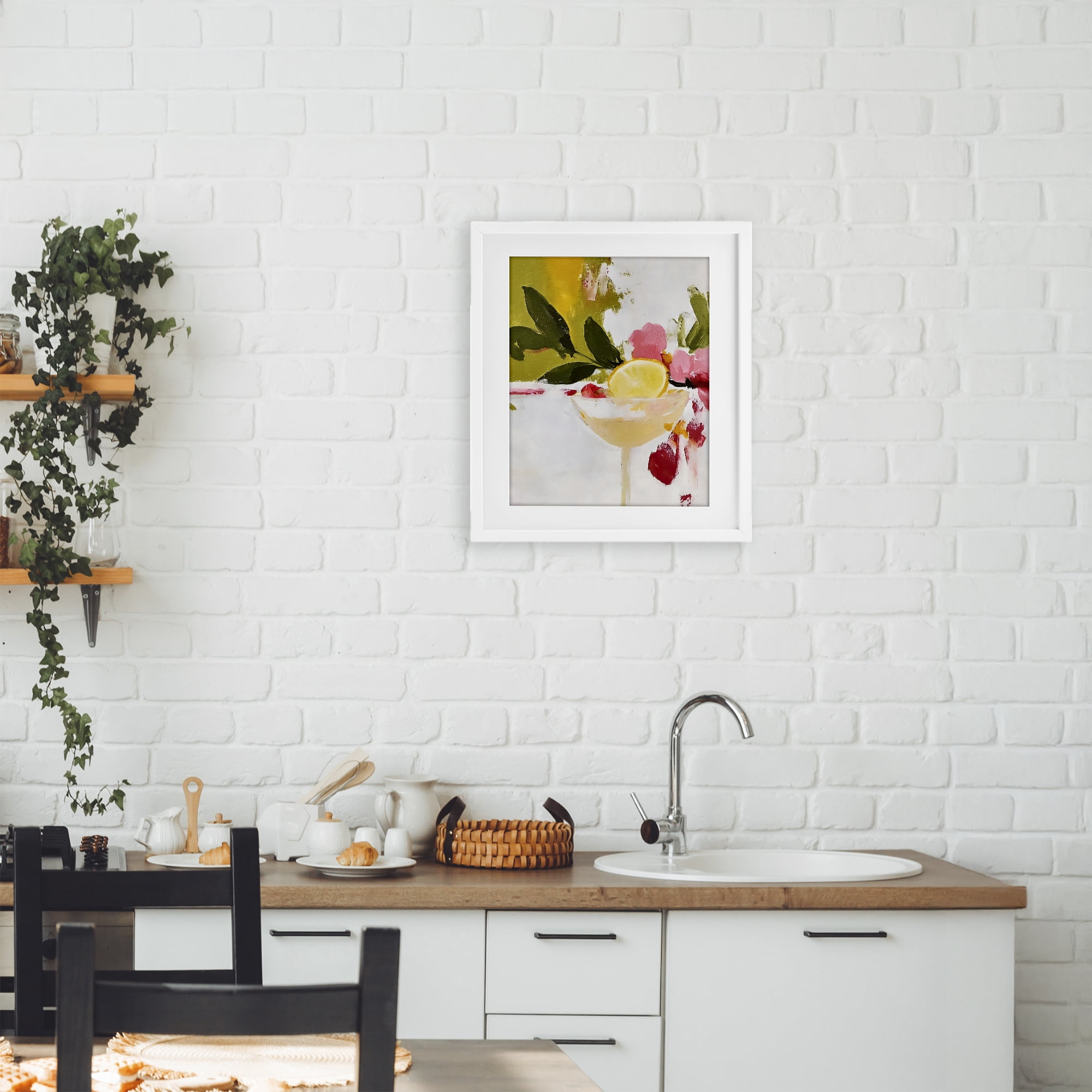 Stupell Industries Red & Pink with Lemons White Framed Print Under Glass, design by Riley B