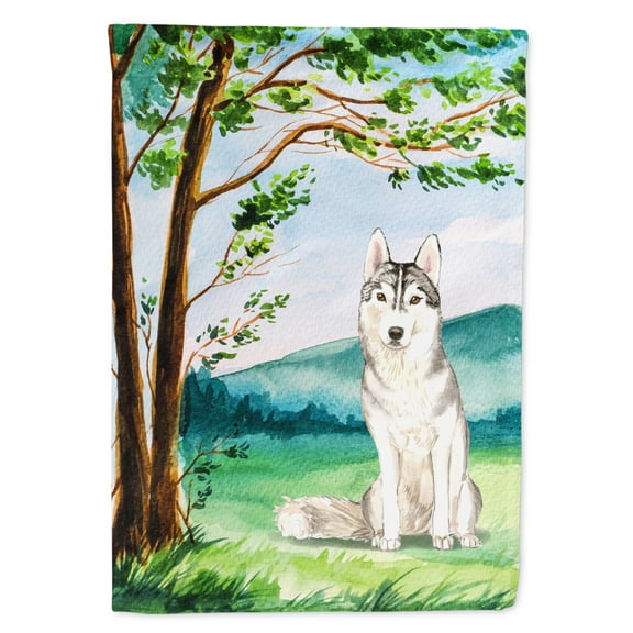 Carolines Treasures CK2555GF Under the Tree Siberian Husky Flag Garden Size  Small multicolor